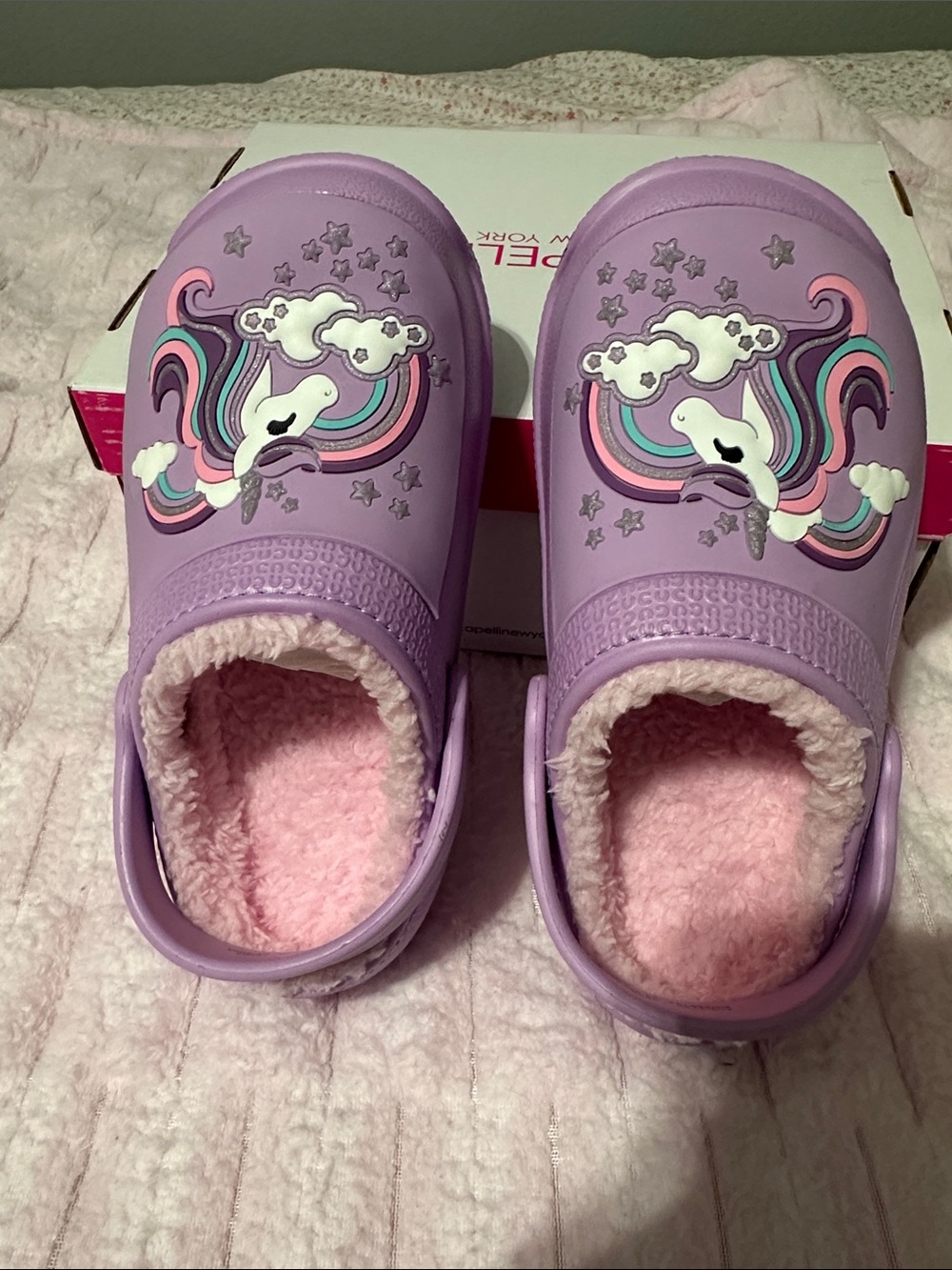 CapelliLilac Unicorn Fuzzy Lined Clogs size 12-13 girls